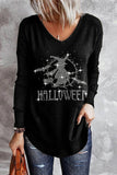 Halloween Witch Shining Graphic Print V Neck Top