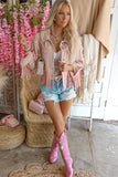 Distressed Fringed Cropped Denim Jacket