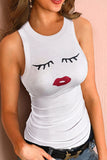 Eyelash Lip Print Round Neck Tank Top