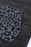 Color Block Leopard Long Sleeves Gray Hoodie