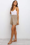Khaki Paperbag Waist Flare Casual Shorts with Pockets