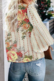 Crewneck Floral Printed Balloon Sleeves Blouse