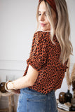 Short Puff Sleeves V Neck Leopard Print Top