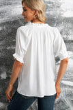 Split Frill Neck Puff Sleeve Blouse