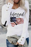 Blessed American Flag Buttoned Long Sleeve T Shirt