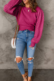 Rose Textured Bubble Sleeve Knit Sweater