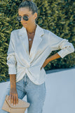 White Lapel Neck Twist Long Sleeve Shirt