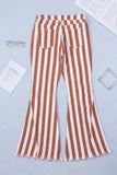 Brown Striped Fringe Bell Bottom Denim Pants