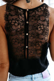 Spaghetti Straps Eyelash V Neck Buttoned Back Lace Splicing Tank Top