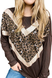 Chevron Sequin Leopard Splicing Long Sleeve Top