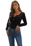 Lace Splicing Buttoned Long Sleeve Top