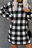 Gingham Balloon Sleeve Sweater Dress