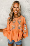 Orange Kimono Sleeves Embroidered Top