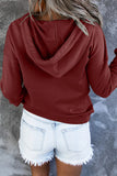 Wine Red Snap Button Pullover Hoodie with Pocket