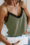 Spaghetti Straps Eyelash V Neck Buttoned Back Lace Splicing Tank Top