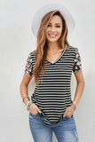 Floral Sleeves Striped T-shirt