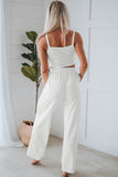 White Cropped Cami Top and High Waist Pants Two Piece Set