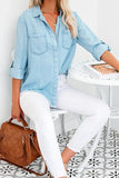 Roll up Long Sleeves Frayed Hem Denim Shirt