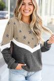 Star Color Block Pullover Khaki Sweatshirt