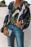 Boho Print Balloon Sleeve Blouse