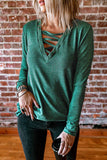 Criss Cross V Neck Long Sleeve Top