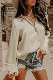 Feather Decor Buttoned Long Sleeve Shirt