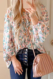 Pink Floral Print Lace-up V Neck Babydoll Top