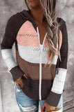 color Zipped Front Colorblock Hollow-out Knit Hoodie