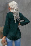 Ruffled Split Neck Lace Hollow Out Puff Sleeve Polka Dot Blouse