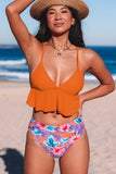 Orange Floral Frill Bikini Set