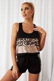 Cheetah Print Sequins Top & Drawstring Waist Shorts Set