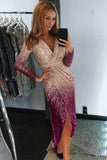 Ombre Sequin Wrapped Ruched Irregular Dress