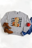 Halloween Plaid Pumpkin Print Crew Neck Graphic Sweatshirt