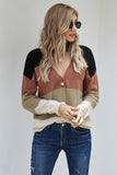 Multicolor V Neck Buttoned Closure Colorblock Sweater Cardigan