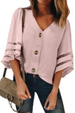 Flare Sleeve V Neck Button Blouse