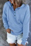 Light Blue Snap Button Pullover Hoodie with Pocket