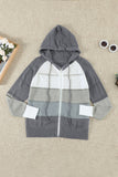 color Zipped Front Colorblock Hollow-out Knit Hoodie