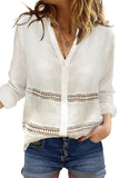 Long Sleeve Crochet Insert Crinkle Blouse