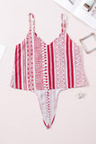 Boho Print V Neck Front Buttons Thin Straps Tank