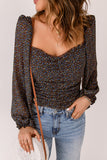 Brown Floral Print Puff Sleeve Blouse