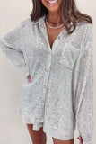 Silver Sequin Pocketed Loose Shirt