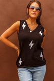 Black Lightning Print Knit Vest