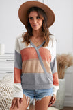 Color Block Deep V Neck Wrap Sweater