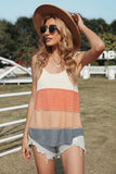 Adjustable Spaghetti Straps Colorblock Knit Tank Top