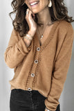 Khaki V Neck Lace Splicing Buttoned Cardigan