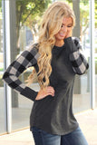 Monochrome Plaid Sleeve Charcoal Top