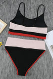 Spaghetti Straps Colorblock Ribbed High Waist Bikini