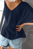 V Neck Button Front Crinkled Blouse