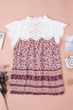Floral Printed Eyelet Tassel Top