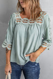 Green Crochet Trim Hollow-out Blouse